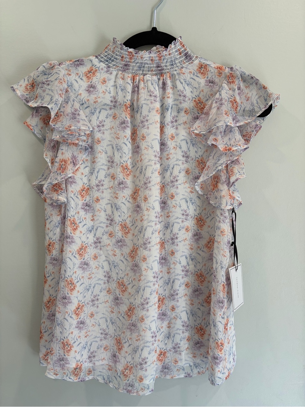 Smocked Neck Floral Ruffle Shell Top - Peach & Lavender Cottagecore- NWT